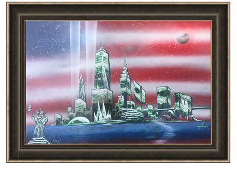 Patriotic New York With Star & Stripes Skyline - Spray Paint Art