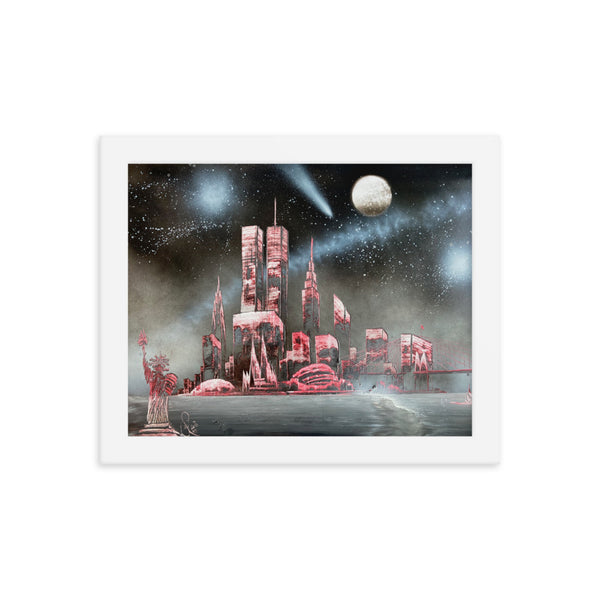 Red Twin Towers With Moody Black & White Sky Framed photo paper poster
