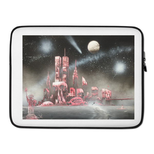 Red Twin Towers with moody black and white sky - Laptop Sleeve